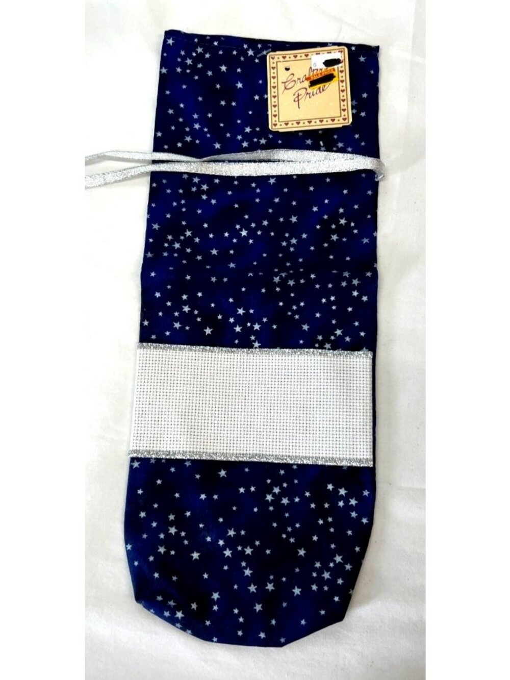 Blue Starry Cross Stitch Wine Bottle Holder With Silver Trim By Charles Craft